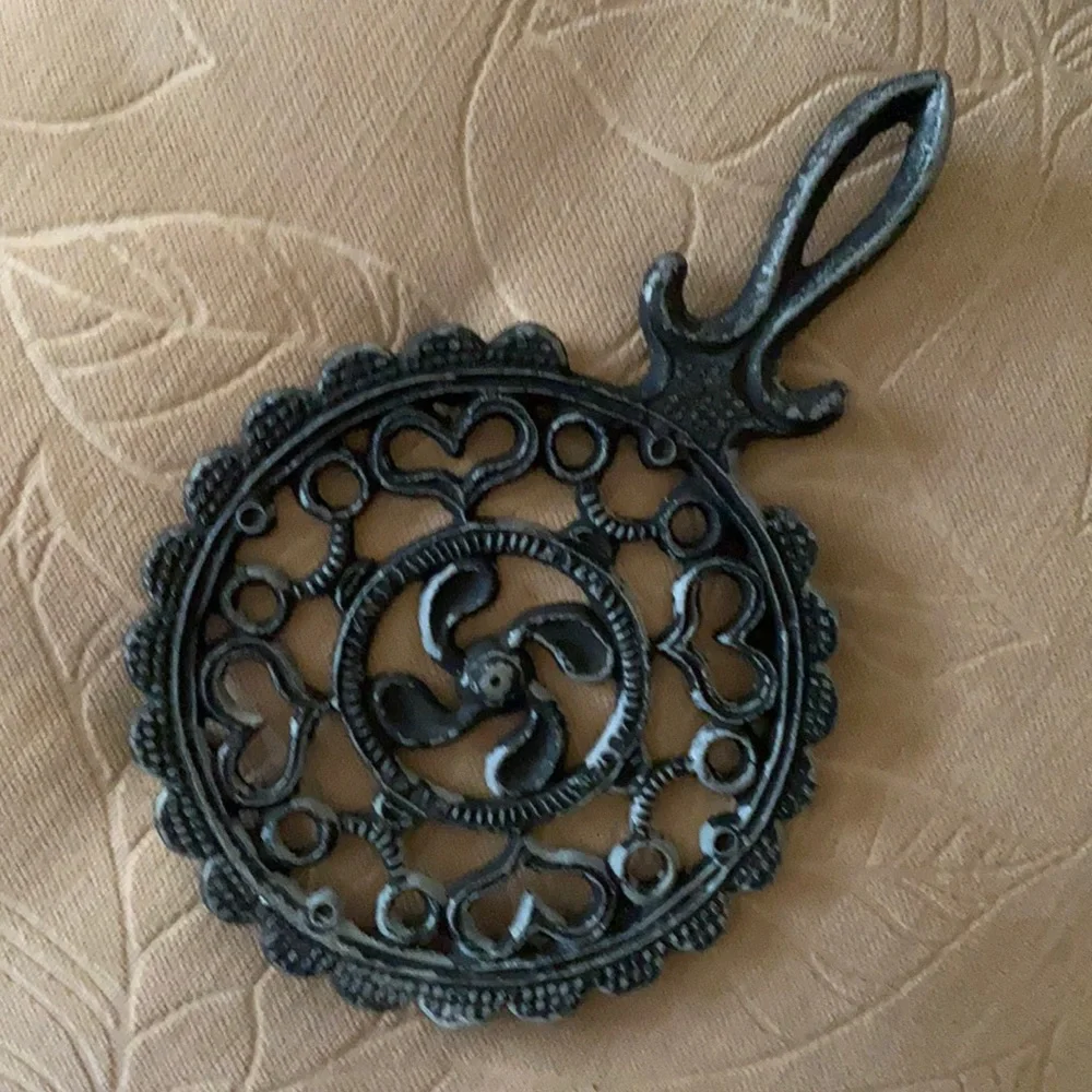 Vintage Black Cast Iron Trivet with Hook